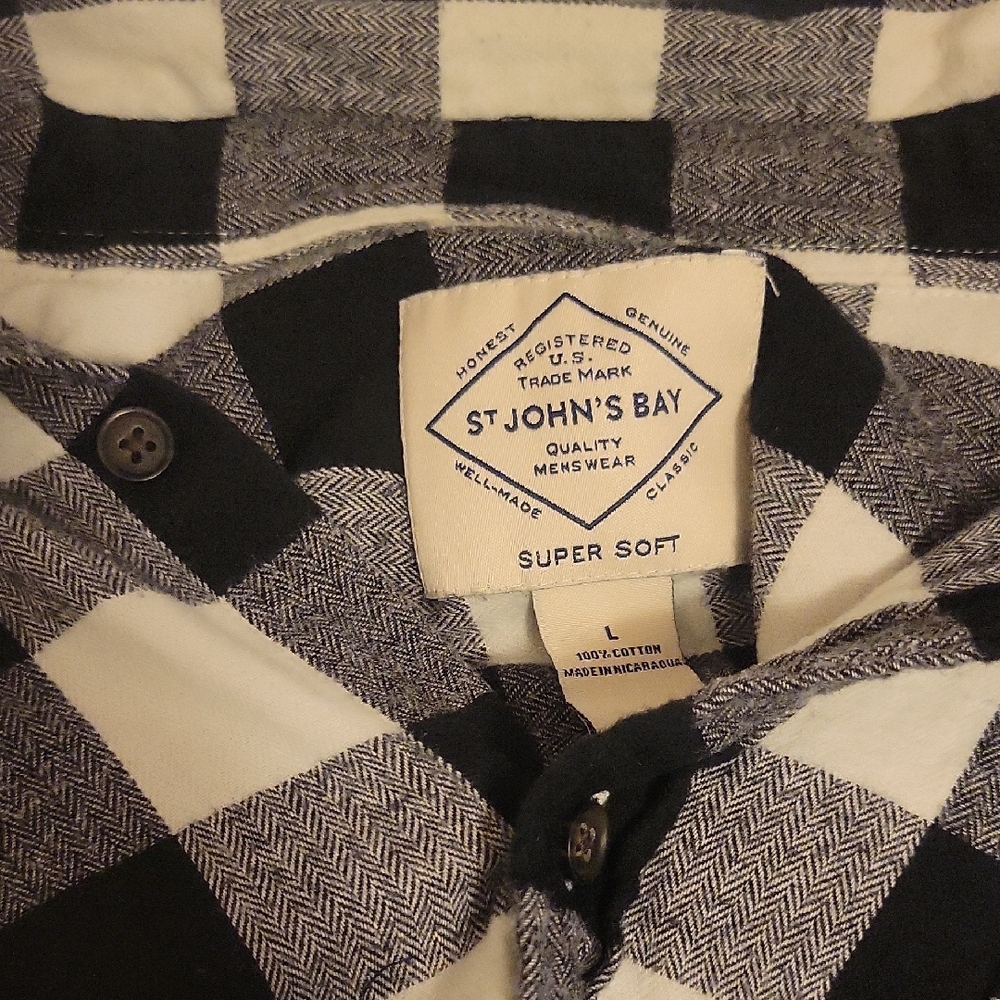 St. John's Bay Black and White Plaid Shirt Button Up Men Shirt